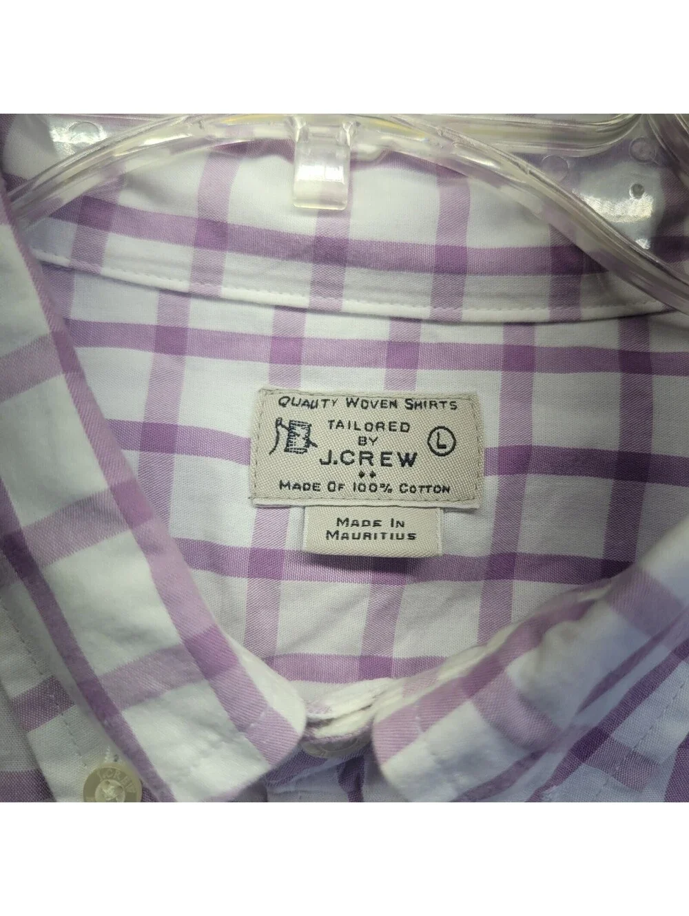 Vtg J Crew Men's Sz L Light Blue Checker Button-Down Shirt